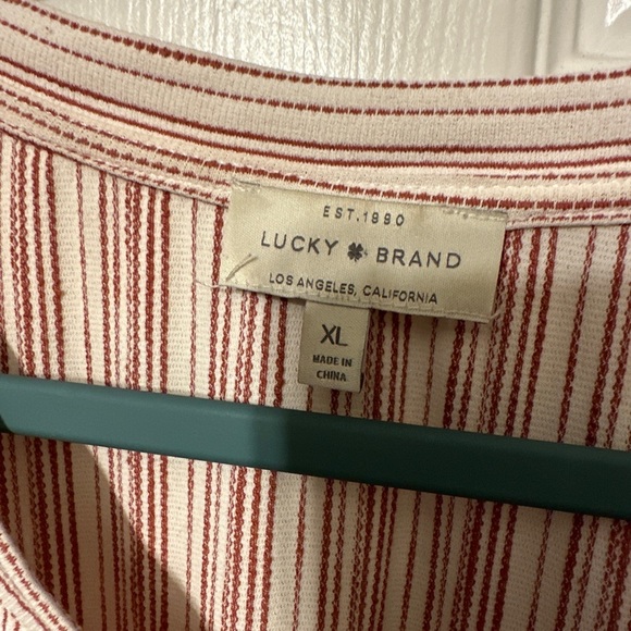Lucky Brand size XL 3/4 Bell Sleeve Lace Up Red & White Striped Blouse Shirt - Picture 3 of 5